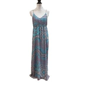Charlie Paige abstract print spaghetti strap vacation summer maxi dress medium